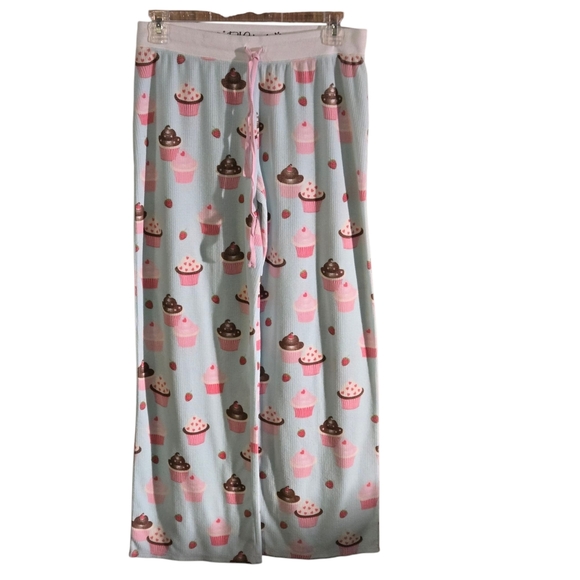 PJ Studio Pink Blue Cupcake Pajama Set Pink Top Drawstring Pants Women size L - Picture 5 of 16